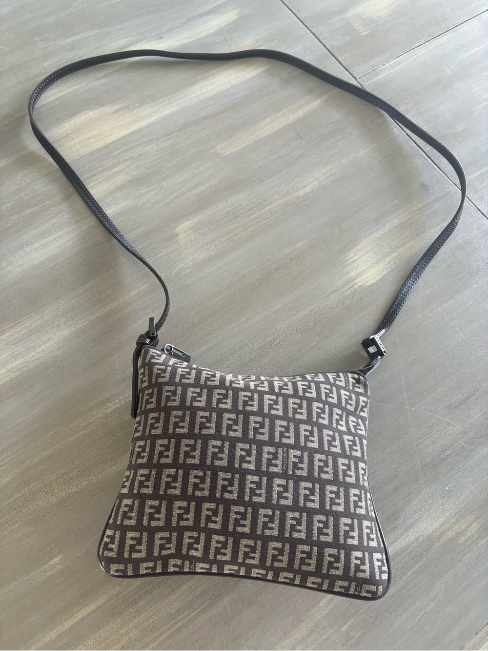 Fendi Brown Monogram Crossbody Bag with Black Strap